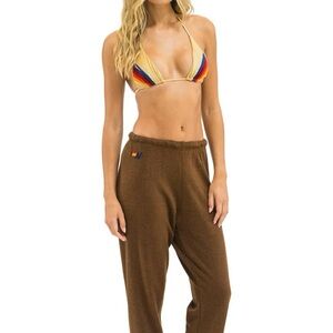 Aviator Nation 5 stripe sweat pants in espresso